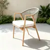 Cadeira de Rattan para Pátio Externo Mesa e Cadeiras de Lazer Casa Jardim Varanda ao Ar Livre Pousada Criativa Cadeira com Encosto de Corda de Puxar Mesinha de Café