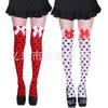 Stockings de punto de fábrica transfronterizos de lunares blancos y negros para fiesta de Halloween, Navidad, festividades, hasta la rodilla con lazo de lunares