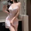 Dulce Princesa Sexy Camisón Encaje Lazo Tirantes Primavera y Otoño Pijama Verano Seda de Hielo Estilo Lujuria Pura Almohadilla para el Busto