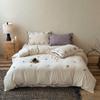 Conjunto de Quatro Peças em Gaze Enrugada 100% Algodão Outono e Inverno Novo, Capa de Edredom para Dormir Amiga da Pele, Lençol de Cama e Lençol com Elástico em Gaze de Camada Dupla de Algodão Puro.