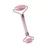 Massageador rolante rosa em formato de coração de cristal, placa gua sha rosa em formato de coração de cristal, placa de beleza facial, massageador rolante de cabeça dupla