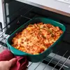 Bol para hornear doméstico con bandeja de madera, molde para hornear de doble asa, plato cerámico para microondas, molde para hornear en horno, plato de arroz horneado con queso