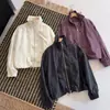Jaqueta de voo curta roxa com gola alta para mulheres, corte slim de primavera, ombro regular, jaqueta baseball workwear, estilo americano, peça externa legal e estilosa