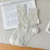 Calcetines Blancos para Mujer de Media Pantorrilla Verano Delgados Algodón Puro Transpirables de Malla Estilo Ballet Calcetines de Verano para Niñas