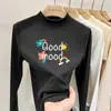 Camiseta de manga longa dupla face em fleece estilo coreano para meninas, coleção outono e inverno, para crianças mais velhas, justa, quente, gola alta discreta, base casual