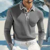 Camisa Polo Masculina, Nova camisa masculina de manga comprida para comércio exterior da Amazon, camisa polo listrada de manga comprida com botões e gola dobrável
