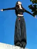 Estilo Novo Outono e Inverno Estilo Hong Kong Estilo Garota Popular Jeans de Perna Larga com Estampa Moda Tendência Casual Jeans de Perna Reta A13988
