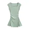 Vestido de temperamento estilo commuter urbano, design nicho, estilo moda, cintura plissada, cor sólida, saia slim em A para mulheres