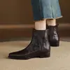 Botines Chelsea retro de cuero estilo británico, adecuados para comercio transfronterizo, diseño sin cordones, negros, tacón grueso, punta cuadrada, botines cortos, botines de mujer para otoño/invierno