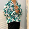 Camisa Floral Retro de Manga Larga Estilo Hong Kong para Hombres y Mujeres, Estilo Perezoso, Caída Suelta, Seda Helada Delgada, Nicho, Camisa Protectora Solar para la Playa
