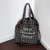 Bolso de Lona a Cuadros Retro, Estilo Perezoso, Casual y Versátil, Bolso de Hombro de Lana de Gran Capacidad, Bolso para Estudiantes Universitarios para Ir a Clase