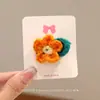 Horquilla de Flor Pequeña Fresca Hecha a Mano Crochet de Lana Flor de Cinco Pétalos Hojas Verdes Niñas Adultas Adorno Lindo para Flequillo