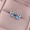 Aretes de Topacio Azul Suizo Plata S925 Incrustados con Diamantes, Exquisitos Aretes de Cristal de Color, Moda Ol Joyería de Plata