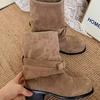 Botas Arredondadas Vintage, Botas de Cowboy Ocidentais, Botas de Meia-Canela Estilo Novo Verão 2025, Botas Femininas, Botas Longas Cáqui para Baixinhas