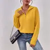 Suéter de punto acanalado con cuello camisero y media cremallera estilo europeo y americano para mujer, nuevo top de punto tipo jersey holgado de manga raglán para otoño e invierno