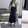 Falda de Mezclilla Negra Vintage Forma de Pera para Mujer Otoño Tallas Grandes Chica Gordita Cintura Alta Adelgazante Longitud Media Falda de Línea A