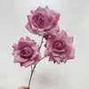 3 rosas de seda artificial com estampas, flores de seda artificial, arranjos florais de plástico, decorações para salão de casamento, decoração de sala de estar