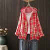 2025 primavera casual chaqueta de cuadros costura bolsillo con capucha cárdigan suelto camisa de mujer al por mayor