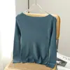 Top de punto elegante y moderno para mujer, 2026, nuevo Otoño-Invierno, de algodón blanco, con hombros descubiertos y manga larga