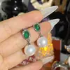 Pendientes Versa de Perla Gema Lágrimas de Sirena Antigua para Mujer con Cuentas Tahití Flor Corindón Azul Circonita