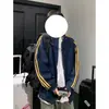 Jaqueta moletom estilo americano, peso pesado, com três listras e gola alta, jaqueta esportiva casual masculina da moda, para primavera/outono, corte solto, com zíper