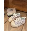 Zapatos casuales blancos de suela gruesa de estilo Chanel para mujer, nuevos zapatos de lona de primavera y otoño 2024, populares zapatos de tabla de caña baja con estrellas.