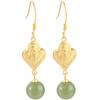 Pendientes de oro antiguo, plata de ley s925, pendientes de jade hetiano, pendientes de estilo étnico, elegantes nuevos pendientes de calcedonia verde de moda para mujer.