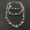 Estilo Sexy Europeo y Americano Cadena Larga de Perlas con Estrella de Cinco Puntas Collar Femenino Moda de Nicho Ins Cadena para Clavícula Elegante Apilada