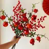 Flor de Romã Arranjo de Flores Artificiais Buquê de Flores Secas Frutas Vermelhas Fruta da Fortuna Sala de Estar Decoração de Ano Novo Arranjo Floral