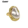 Mpr155 Exportación Europea y Americana Más Vendido Anillo Abierto Ajustable de Latón con Perla Artificial Joyería para Fiesta de Damas