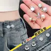Hebilla de Cintura Plana Sin Perforación para Ajustar el Tamaño de los Jeans, Cierre Ajustable Sin Costura con Pedrería y Perlas