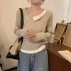 Suéter de punto de terciopelo sintético de dos piezas para mujer Andi, estilo francés, jersey que deja al descubierto la clavícula, adecuado como prenda exterior o para superponer.