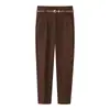 Calça Feminina Casual de Trabalho Versátil de Cintura Alta e Comprimento no Tornozelo com Cinto - Estilo Europeu e Americano - Nova Coleção Primavera/Verão