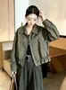 Chaqueta corta retro de gamuza con solapa Maillard para mujer, nuevo estilo primavera y otoño 2026, versátil, elegante, de corte holgado, chaqueta que reduce la edad