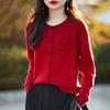 Otoño e Invierno nuevo abrigo de lana pura tejido a crochet tridimensional para mujer cuello redondo suave glutinoso delgado rojo punto adelgazante cárdigan top
