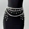 Corrente de Corpo/Cintura com Franja de Pérolas em Camadas Estilo Francês, Acessório de Cinto Sexy Ultra-Fada Exquisito de Luxo Leve para Mulheres