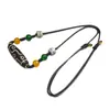 Collar de Agata Dzi Natural de Nueve Ojos Tibetano Genuino Blanco y Negro con Cadena de Cuero de Cuentas Cadena de Clavícula Original al por Mayor