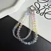 Lanyard de Corrente de Cristal com Flores Coloridas de Toque de Luxo de Alta Qualidade Enfeite para Pendurar Capa de Celular Chaveiro Decoração de Embalagem de Bolsa Acessórios