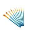 Conjunto de Pincéis Acrílicos Perolados Azul Cruzados de Madeira Dez Pincéis para Aquarela e Guache com Bolsa