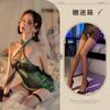 Fada Sexy Verde Cobra Cheongsam Cosplay Sexy Gola Alta Gola Halter Xale Transparente Bodycon Uniforme Vestido de Rede