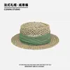 Sombrero de Paja Vacaciones Francesas para Mujer Verano Paja Salada Parte Superior Cóncava Estilo Old Money Sombrero de Copa Protector Solar Filtro Solar Vintage Todo Fósforo Sombrero de Playa