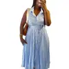 Moda Femenina Transfronteriza Europea y Americana Verano 2026 Nuevo Elegante Vestido sin Mangas a Rayas con Cuello de Solapa y Pliegues