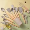 Em stock Versão de luz: cano redondo, cabo de madeira, silicone, utensílios de cozinha de 14 peças, conjunto de 12 peças