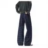 Pantalones a Cuadros Azul Oscuro Retro Americano para Hombre Corte Limpio Casual Micro Acampanados Otoño Invierno Streetwear Pantalones de Pierna Recta Extendida