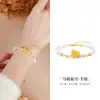 Pulseira de Pérolas Naturais de Água Doce e Contas de Cristal de Bambu para Mulheres Pulseira Signo de Cavalo Prata Esterlina S925