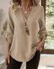 Camisa feminina de botões com decote V e bolsos, novo estilo outono e inverno 2026, transfronteiriça europeia e americana, para sites independentes, AliExpress e Amazon