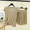 Conjunto casual de dos piezas para mujer de verano, holgado, talla grande, con camiseta sin mangas y cuello en U y shorts con volantes