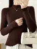 Suéter de Punto con Cuello Semi-Alto y Borde Fruncido para Mujer, Nuevo Estilo Otoño e Invierno 2025, Color Sólido, Corte Ajustado, Suéter Pulóver Sencillo