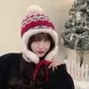 Sombrero de Lana Estilo Étnico Otoño e Invierno Protección para las Orejas de Mujer Punta de Felpa Resistente al Viento para Ciclismo Cálido con Forro de Lana Sombrero Tejido