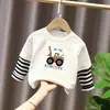 G2400# Camisa de Algodão Puro Casual com Costas Estampadas para Meninos e Meninas, Camiseta de Manga Longa para Primavera e Outono, Roupas Infantis para Bebês, T-shirt Tendência